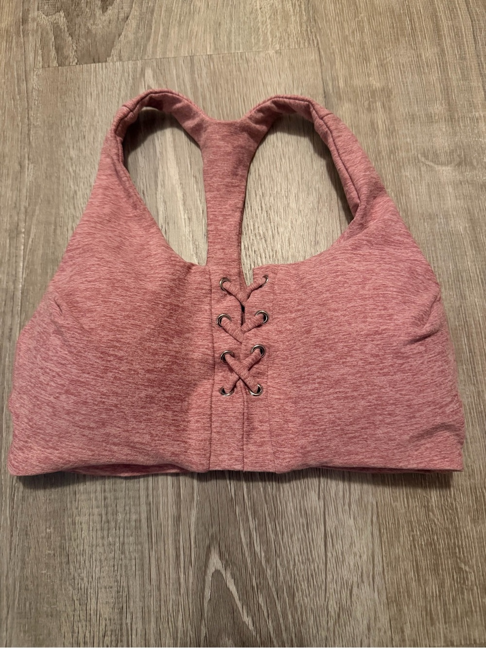 Bombshell Sportswear Lace-Up Racerback Bralette - Dusty Rose Heather